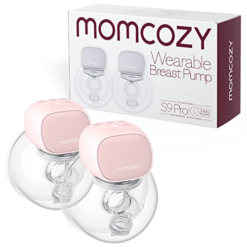 Momcozy S9 Pro Hands Free Breast Pump, Wearable Breast Pump of Longest Battery Life & LED Display, Double Portable Electric Breast Pump with 2 Modes & 9 Levels - 24mm, 2 Pack Pink