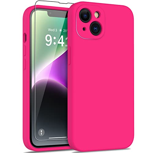 DEENAKIN iPhone 14 Plus Case with Screen Protector,Enhanced Camera Cover,Passing 16ft Drop Tested Soft Silicone Gel Rubber,Slim Fit Protective Phone Case for iPhone 14 Plus 6.7" Hot Pink