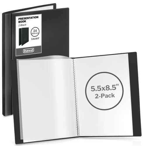Dunwell Small Binders with Sleeves - Presentation Books 5.5x8.5 (2-Pack, Black), 24-Pockets, Displays 48 Half Size Pages or 5.5 x 8.5 Mini Booklets, Acid-Free Archival Quality