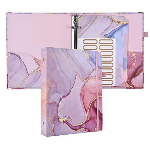 Nelovi Cute Mini 3 Ring Binder for 5.5" x 8.5" Paper with 5-Tab Index Dividers, and File Folder Labels. 1 Inch Pink Marble Mini Binder for Cute School Supplies and Office Supplies