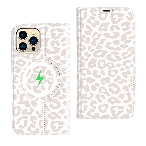 uCOLOR Leopard Flip Leather Wallet Case Compatible with iPhone 12 Pro Max 6.7" Fits Magnetic Magsafe Wireless Charger with Card Holder Kickstand RFID Blocking Protection for Women and Girls