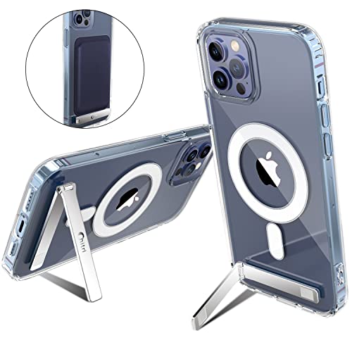 chitri Compatible for iPhone 12 Pro Max Case, [Compatible with Magsafe Wallet] [Three-Way Stand Magnetic Case] Compatible with MagSafe Charger Transparent Hard PC Back Slim Shockproof Protective Case