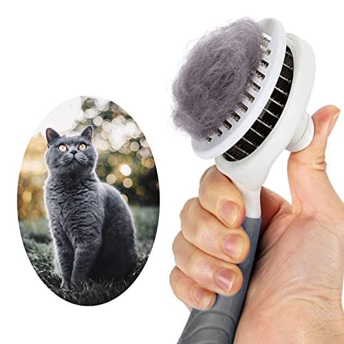 Cat Grooming Brush, Self Cleaning Slicker Brushes for Dogs Cats Pet Grooming Brush Tool Gently Removes Loose Undercoat, Mats Tangled Hair Slicker Brush for Pet Massage-Self Cleaning (Gray)
