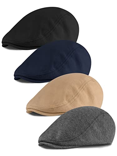 KUTTOR 4 Pieces Newsboy Men's Hat Newsboy Cap Flat Cap Soft Stretch Fit Men Cap Cabbie Driving Hunting Cap for Men Outdoor Daily Use