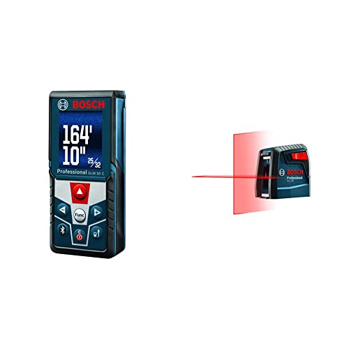 BOSCH Blaze GLM50C Bluetooth Enabled 165ft Laser Distance Measure with Color Backlit Display & GLL30 30ft Cross-Line Laser Level Self-Leveling with 360 Degree Flexible Mounting Device