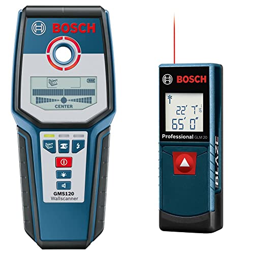 Bosch GMS120 Digital Multi-Scanner with Modes for Wood, Metal, and Live Wiring & GLM20 Blaze 65ft Laser Distance Measure With Real Time Measuring