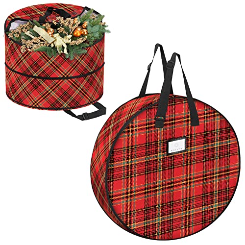 Raynesys Wreath Storage Container 24", Christmas Wreath Storage Bag with Heavy-Duty and Adjustable Carrying Handles, Enough for Storing Most Kinds of Door wreaths Holiday Wreaths, Red