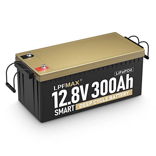 LPFMAX Bluetooth LiFePO4 Lithium Battery 12V 300Ah - Smart 4000+ Deep Cycle Lithium Iron Phosphate Battery Built-in 200A BMS with Heating Fuction, Mobile Phone APP Monitors Battery SOC Data