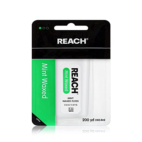 Reach Waxed Dental Floss | Effective Plaque Removal, Extra Wide Cleaning Surface | Shred Resistance & Tension, Slides Smoothly & Easily, PFAS Free | Mint Flavored, 200 Yards, 1 Pack