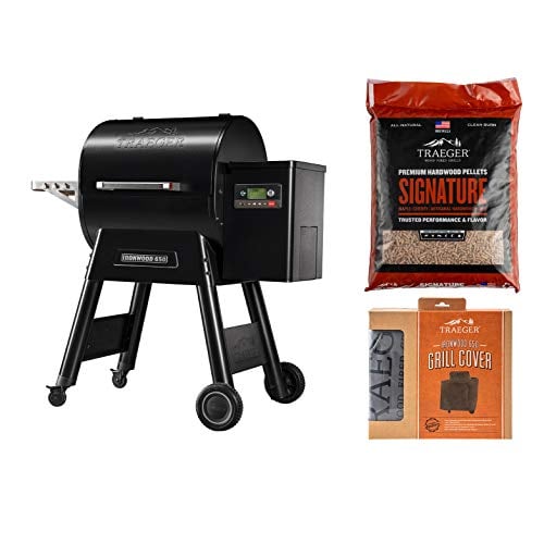 Traeger Grills Ironwood 650 Wood Pellet Grill Bundle with Cover and Signature Pellets - Black