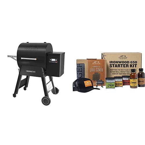 Traeger Grills Ironwood 650 Wood Pellet Grill and Smoker with Alexa and WiFIRE Smart Home Technology, Black with Traeger Pellet Grills BAC660 Ironwood 650 Holiday Bundle, Multicolor