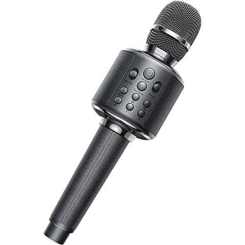 GOODaaa Professional Wireless Karaoke Microphone for Adults, Premium Leather Handle, Rechargeable Bluetooth Mic with Stereo Speaker, RecordingVocal RemoveDuet, Compatible with All Smartphones