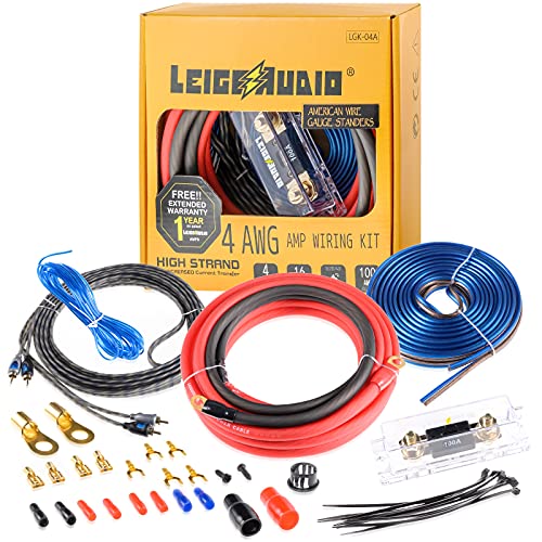 LEIGESAUDIO 4 Gauge Amp Wiring Kit Ture 4 AWG Amplifier Installation Wiring Kit - Car Subwoofer Wiring Kit Helps You Make Connections and Brings Power to Your Radio, Subwoofer and Speakers