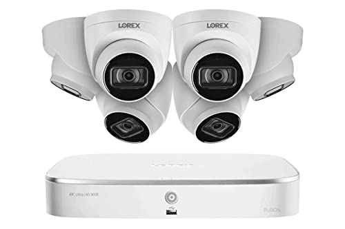 Lorex Technology N4K2-86WD 8 Channel 4K Fusion NVR System with Six 4K (8MP) IP Dome Cameras with Listen-in Audio, 130ft Night Vision, Color Night Vision, 6 Dome
