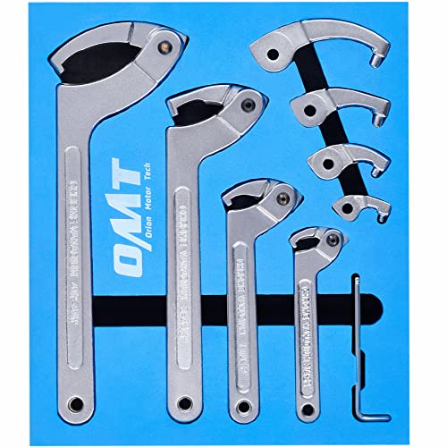 Orion Motor Tech OMT 8pc Adjustable Pin Spanner Wrench Tool Set, Spanner Nut Wrench Tools with Changeable Heads for Pipes Heating Cars, Coilover Hook Wrenches for Suspension System, 3/4" to 6-1/10"