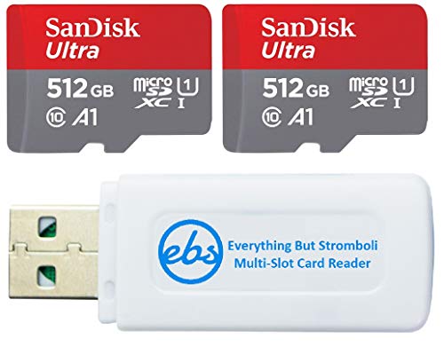 SanDisk Ultra 512GB MicroSDXC UHS-I Memory Card Class 10 (Bulk Two Pack) Bundle with (1) Everything But Stromboli MicroSD & SD Memory Card Reader