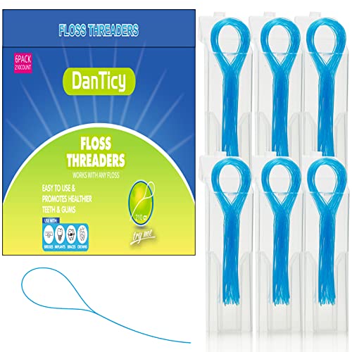 DanTicy Floss Threaders,Deep Clean Floss for Braces, Bridges, and Implants 210PCS(6Pack),Blue