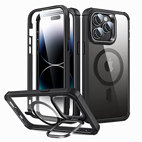 ESR for iPhone 14 Pro Max Phone Case, Full Body Shockproof Case MagSafe, Military-Grade Protection, Magnetic Phone Case for iPhone 14 Pro Max, Shock Armor Kickstand Case (HaloLock), Clear Black