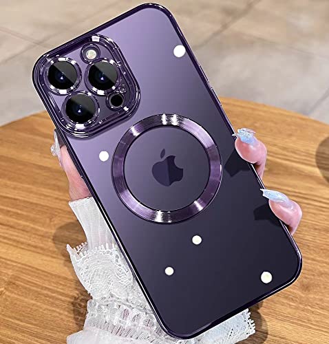 JUESHITUO Magnetic Clear Case for iPhone 14 Pro Max Case with Full Camera Protection [No.1 Strong N52 Magnets] [Military Grade Drop Protection] Shing for Women Girls Phone Case (6.7")-Deep Purple