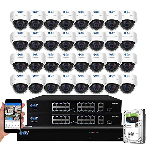 GW Security 32 Channel 12MP NVR UltraHD 4K (3840x2160) PoE Security Camera System with 32 x 4K (8MP) IP Microphone AI Dome Camera, 100ft Night Vision, Outdoor/Indoor Surveillance Camera