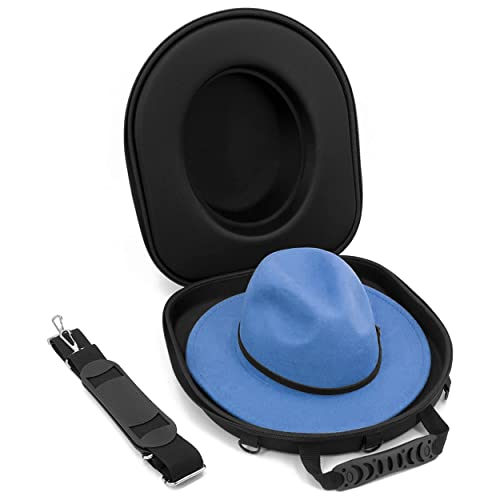 CASEMATIX Hat Case for Fedora, Panama, Bowler Hats and More - Hard Shell Hat Travel Case with Adjustable Carry Strap, Luggage Strap and ID Card Slot, Protective Hat Carrier for Hats With Up To 3" Brim