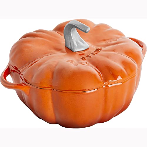 STAUB Cast Iron Dutch Oven 3.5-qt Pumpkin Cocotte with Stainless Steel Knob, Made in France, Serves 3-4, Burnt Orange