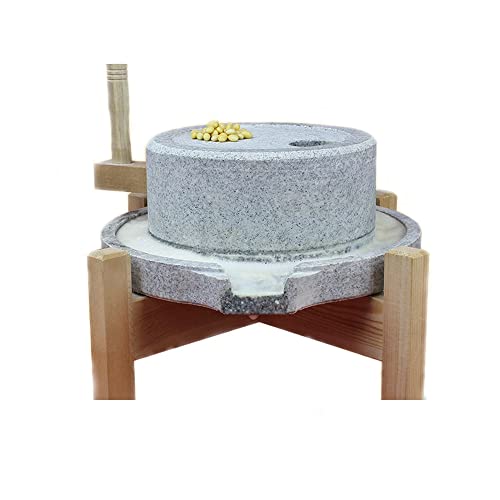 Natural Granite Paste Mill, Hand Stone Mill, Bluestone Mill/Pulverizer, Dry/Wet Mill, Hand Wet Grain Mill with Stand (8.66x13.8 inches)