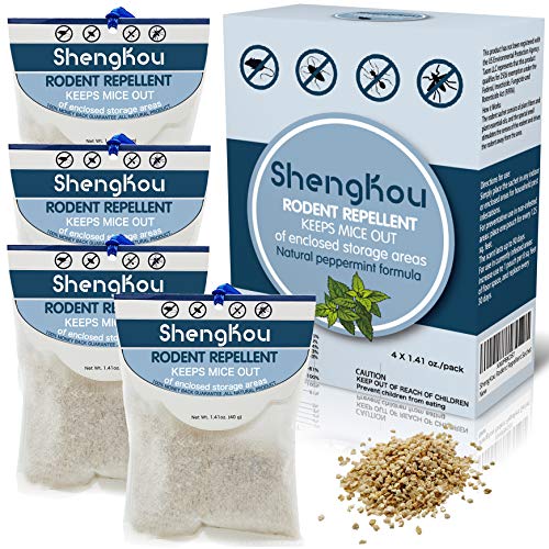 ShengKou Deterrent Mouse Repellent Pouches, Keep Rodent, Mice, Rats Away from Your House, Indoor, Cars, Vehicles, Home (4 Packs)