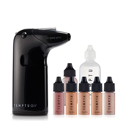 TEMPTU Air Intro Airbrush Makeup Kit in Light to Medium: 9-Piece Set Includes Cordless Device, Refillable Makeup Cartridge, 3 Perfect Canvas Semi-Matte Foundation, Primer, Blush, Highlighter & Cleaner