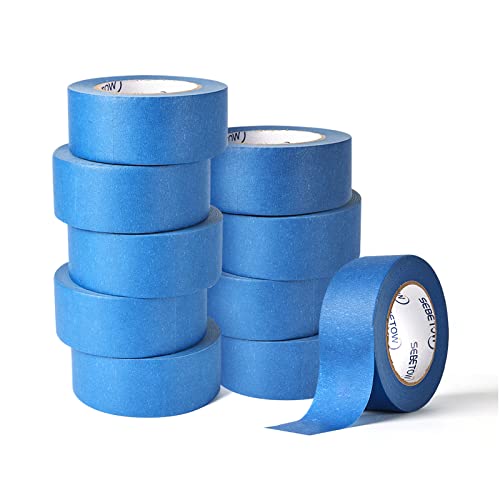 10 Rolls Painters Tape 2 inch Bulk Painter Tape Blue Wide Roll, Blue Masking Tape, 2 Inches x 55 Yards, 550 Yards Total for General Purpose Wall Painting, Labeling, Craft, Art, Home Improvement