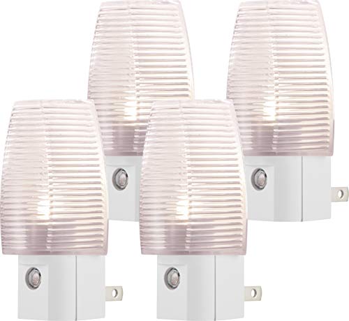 Lights By Night, Clear Shade LED Night, Plug-in, Dusk to Dawn Sensor, Auto On/Off, Soft White, Energy Efficient, Ideal for Bedroom, Bathroom, Kitchen, Hallway, UL-Certified, 31924, 4 Pack