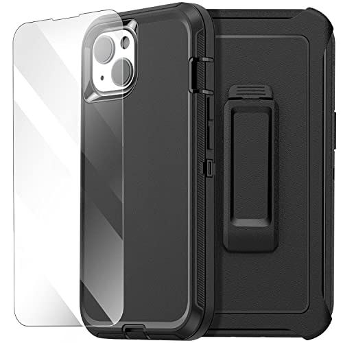 AICase Belt-Clip Holster Case for iPhone 14 Case (6.1") with Glass Protector,Heavy Duty Drop Protection Full Body Rugged Shockproof/DustProof Military Grade Tough Durable Cover for iPhone 14