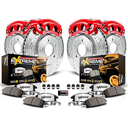 Power Stop KC2073-36 Z36 Truck & Tow Front and Rear Caliper Kit-Drilled/Slotted Brake Rotors, Carbon-Fiber Ceramic Brake Pads, Calipers