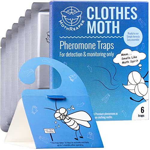 Clothing Moth Pheromone Trap 6-Pack - Clothes Moth Trap with Lure for Closets & Wardrobes, Carpet and Fabric Moth, Wool Moths Remedy Get Rid, Moth Stop Treatment & Prevention