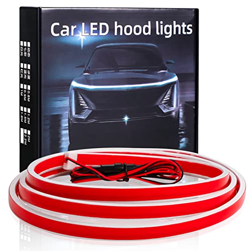 HConce 71 Inches Car Hood Light Strip,Dynamic Car LED Strip Light,Exterior Flexible Daytime Running Light Strip for Car,Truck,SUV (White Light)