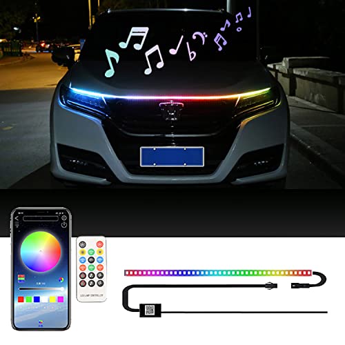 Car LED Hood Light Strip 71'' RGB Exterior LED Strip Flexible 12V Multicolor Universal Engine Hood Cover Daytime Running Light Strip Waterproof Remote & APP for Car SUV TruckDream Color, 71''