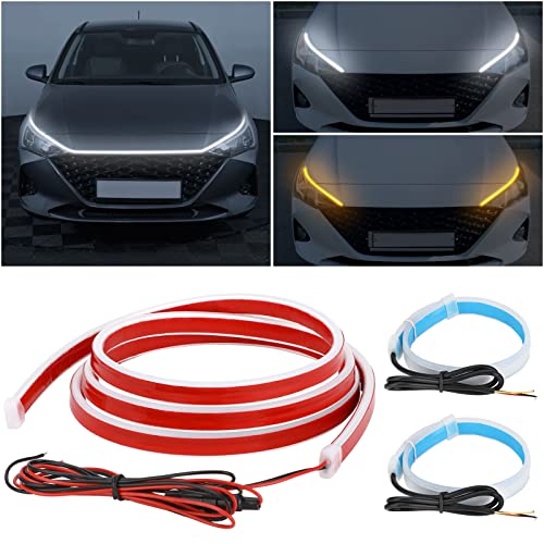 70 Inches Car Led Hood Lights with 2 Pcs 11.8 Inches Led Headlight Strip Lights, Led Lights for Car Exterior 12v Universal Daytime Running Lights for Cars, Suvs, Trucks (White)