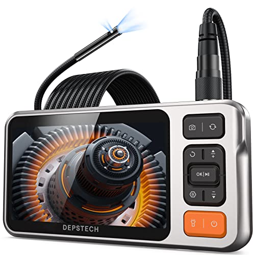 5.0MP Borescope, DEPSTECH 5" IPS Screen Inspection Camera, Waterproof Dual Lens Endoscope Camera with Light, 10FT Flexible Gooseneck Camera for Automotive, HVAC Ducts