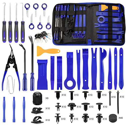 Hochferr 250 PCS Trim Removal Tool Kit Automotive Tools Auto Removal Set for Car Panel Dashboard Radio Puller Tool Plastic Pry Tools Clip Pliers/Fastener Pry Tool with Storage Bag (Blue)