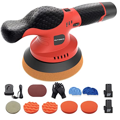 AUTOGEN Cordless Car Buffer Polisher- 6 Inch Portable Wireless Polisher with 2 PCS 12V 2.5Ah Lithium Battery, Brushless Polisher Kit for Car Detailing, Extra 18 PCS Attachments
