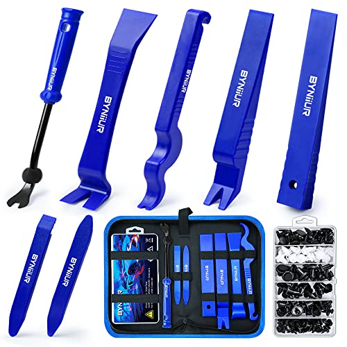 BYNIIUR Trim Removal Tool, 107 Pcs Car Panel Door Audio Trim Tool Kit, Fastener Remover Clip Removal Tool, Push Pins Clip Removal Tool Set Car Door Panel Dashboard Repair Kit, Blue