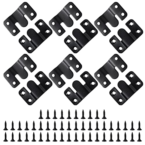 HOUYITOU 12PCS 2.09 x 1.18 inch Black Flush Mount Bracket Stainless Steel Interlock Hanging Buckle Z Clips Headboard Wall Mounting Brackets French Cleat Picture Hanger Heavy Duty with 48PCS Screws