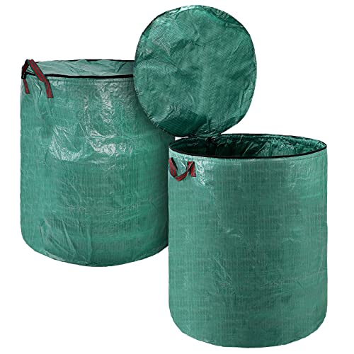 2 Pack Reusable Yard Lawn Waste Management Bags, Collapsible Garden Grass Leaf Bag Holder with Lid and Handle, Extra Large Heavy Duty Gardening Container for Garbage Dumpster Debris (132 Gallon)