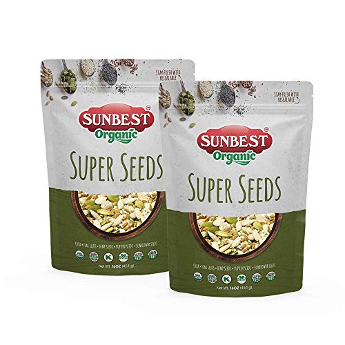 Sunbest Natural Organic Super Seeds Mix Salad Toppings, Non-GMO, Vegan, Kosher, 16 Oz., 2-Pack