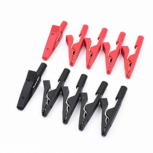 10Pcs Red and Black Insulated Safety Multimeter Test Leads AlligatorClipsElectrical Mini Test Crocodile Clamp Clips with 2mm Banana Jack for 2mm Test Probe & 2mm Banana Plug Connectors