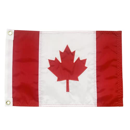 Bradford Canadian Flag 12x18 Inch Outdoor, Embroidered Canada Flags for Boat Bike Outdoor Use, Double Sided Canada Boat Flag with 2 Brass Grommets Decoration