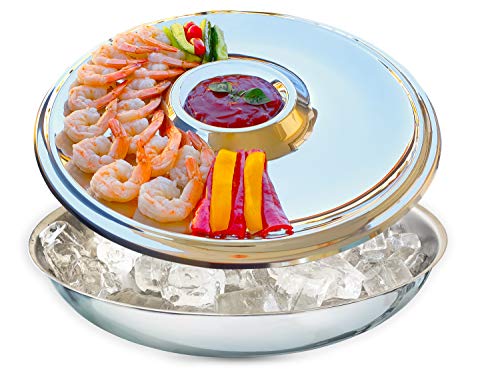 Maverick Unity Shrimp Cocktail Serving Dish and Bowl With Ice - Elegant and Large Platter for Seafood, Oysters, Crawfish, Veggies, Fruits, Salads.