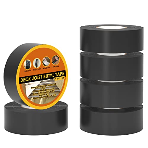 Deck Joist Tape 1-5/8" x 50' Butyl Joist Tape for decking, 6 Pack Deck Joist Flashing Tap for Top of Joists, Rim Joists, Under Joists and Beams-