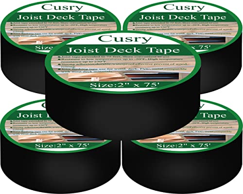 Cusry 5 Pack Joist Deck Tape, 2 Inch  75 Feet Deck Joist Tape Decking,Extra Long Butyl Flashing Tape for Decks, Beams,Waterproof | Weatherproof