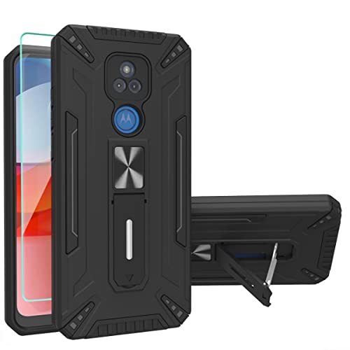 Weycolor for Moto G Play 2021 Case with Screen Protector, [Military Grade Tested] Car Holder Kickstand Shockproof Heavy Duty Protection Case (Black)